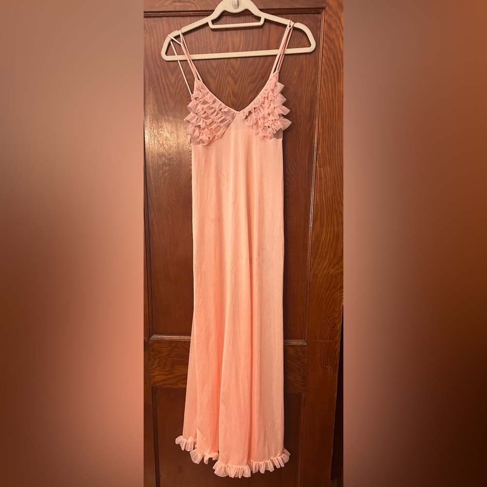 Vintage Ilise Stevens Full Length Peignoir Slip Nightgown Ruffle Lingerie Small
